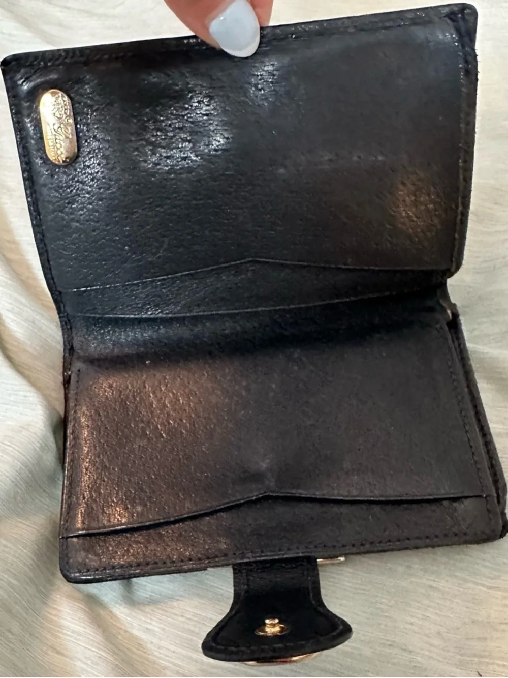 Vintage Gucci Wallet Coated Canvas Navy Blue Classic GG Card slots kiss lock